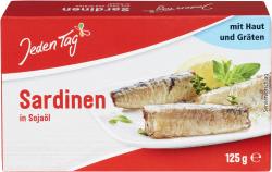 Jeden Tag Sardinen in Sojaöl mit Haut und Gräten
