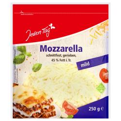 Jeden Tag Mozzarella mild gerieben