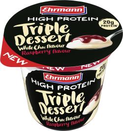 Ehrmann High Protein Triple Dessert White Choc flavour Rhaspberry flavour