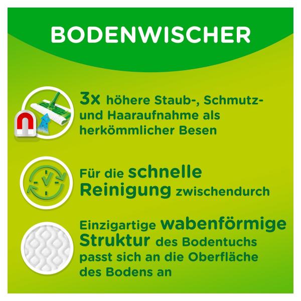Swiffer Bodenwischer Boden Staubtücher Nachfüllpack 18 Tücher, nimmt 3x mehr Staub & Haare auf und schließt diese ein