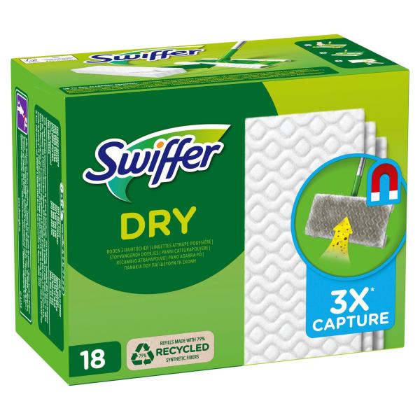 Swiffer Bodenwischer Boden Staubtücher Nachfüllpack 18 Tücher, nimmt 3x mehr Staub & Haare auf und schließt diese ein