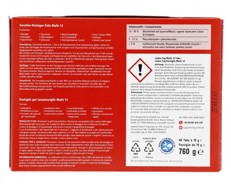 Jeden Tag Geschirr-Reiniger Tabs All in One Multi 12