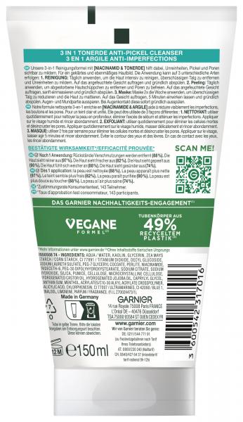 Garnier Hautklar 3in1 Tonerde Anti Pickel Reinigung + Peeling + Maske