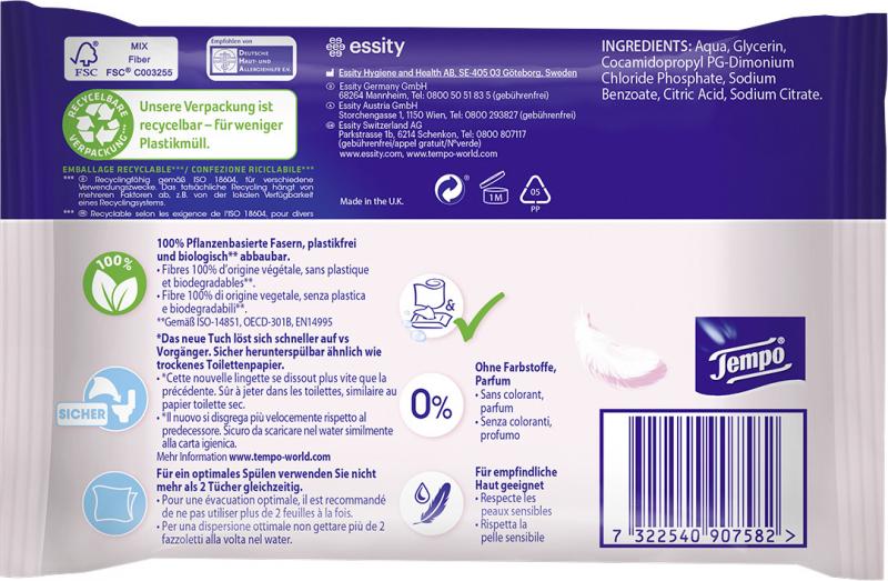 Tempo Feuchte Toilettentücher sanft & pur für empfindliche Haut