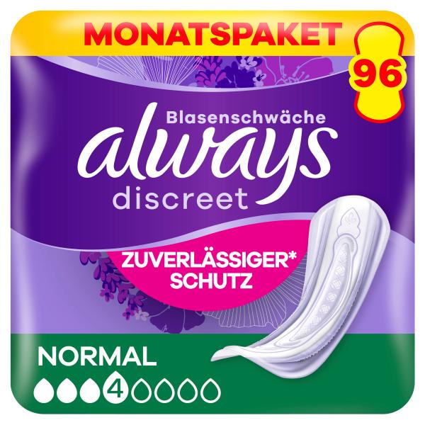 Always Discreet Inkontinenz-Einlagen Normal bei Blasenschwäche Monatspaket