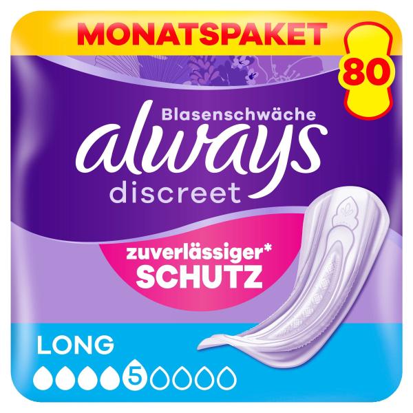 Always Discreet Inkontinenz-Einlagen Long bei Blasenschwäche Monatspaket