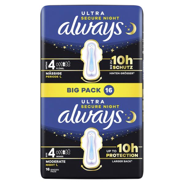 Always Ultra Secure Night Binde mit Flügeln (Größe 4)