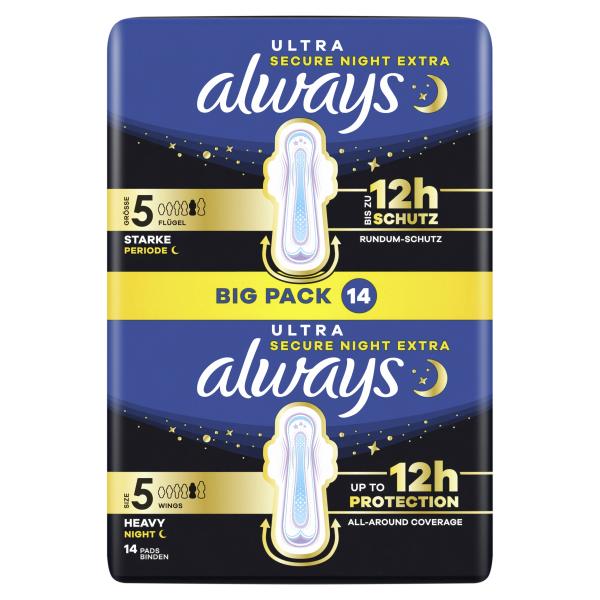 Always Ultra Secure Night Extra Binden mit Flügeln (Größe 5)