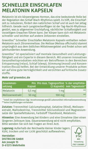 Green Doc Schneller Einschlafen Melatonin Kapseln