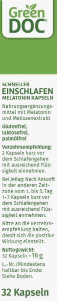 Green Doc Schneller Einschlafen Melatonin Kapseln