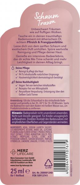 True by Tetesept Schaum Traum Schaumbad Pfirsich Frangipaniblüte