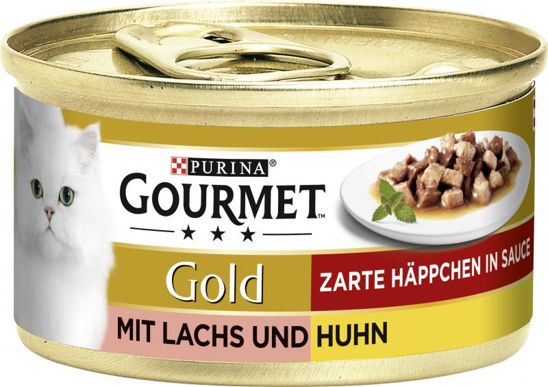 Purina Gourmet Gold Zarte Häppchen in Sauce mit Lachs & Huhn