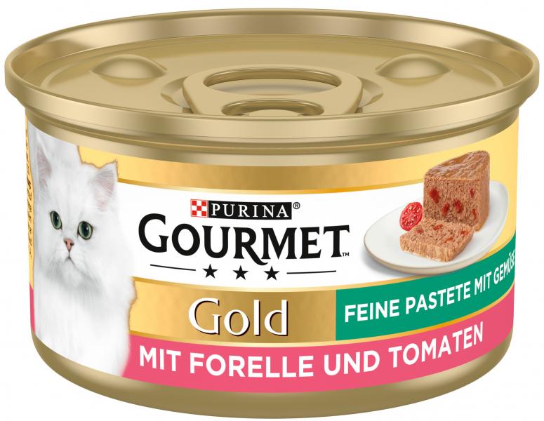Purina Gourmet Gold Feine Pastete mit Gemüse mit Forelle und Tomaten