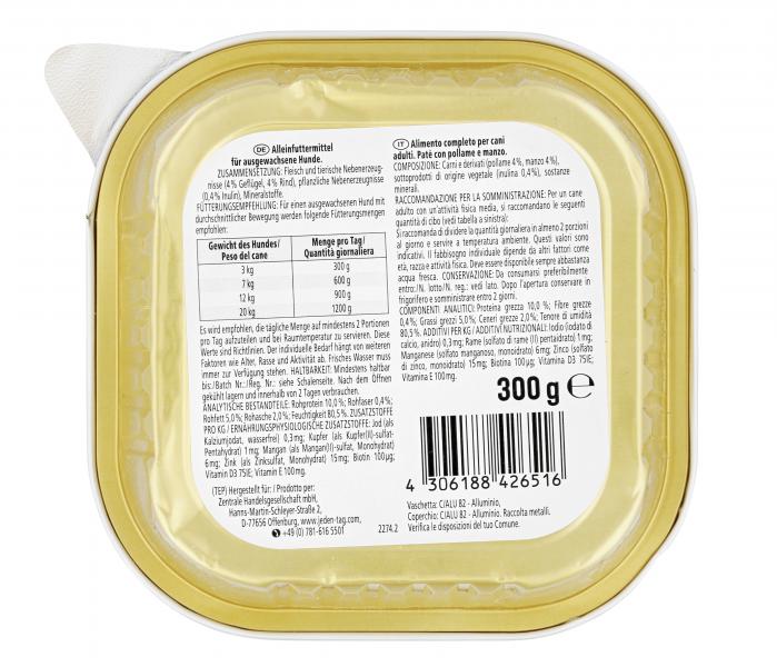 Jeden Tag Hund Feine Pastete mit Geflügel & Rind