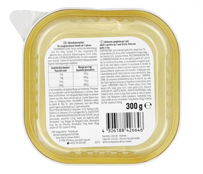 Jeden Tag Senior feine Pastete mit Huhn & Reis