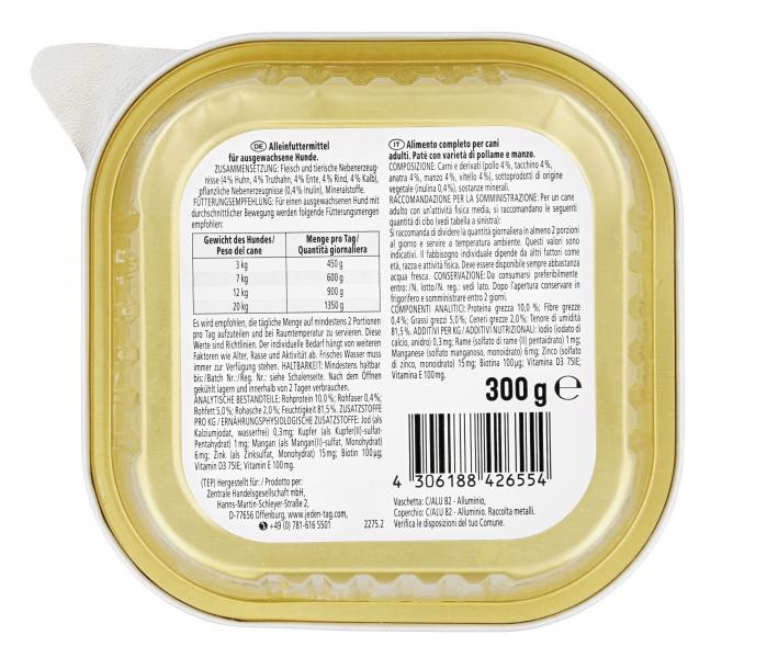 Jeden Tag Hund Pastete mit Vielfalt aus Geflügel & Rind