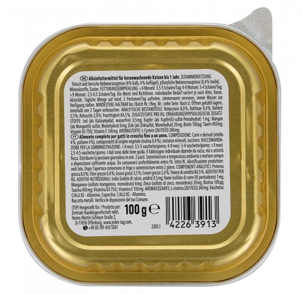 Jeden Tag Katze Junior saftiges Ragout mit Stückchen Kalb & Geflügel