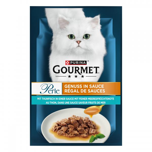 Purina Gourmet Perle Genuss in Sauce mit Thunfisch in einer Sauce mit feiner Meeresfrüchtenote
