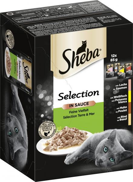 Sheba Selection in Sauce Feine Vielfalt Lachs-Weißfisch-Huhn-Rind