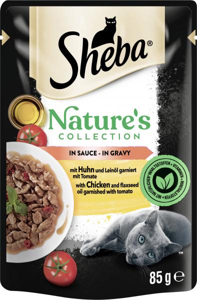 Sheba Nature's Collection in Sauce mit Huhn und Leinöl garniert mit Tomate