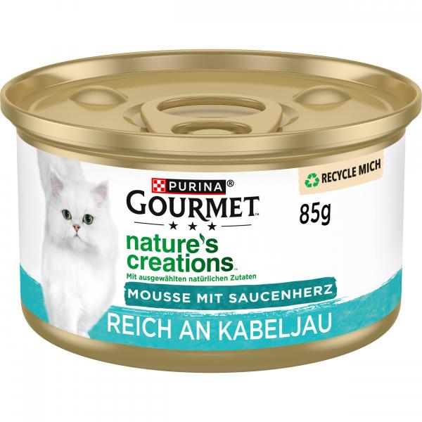 Purina Gourmet Nature's creations Mousse mit Saucenherz reich an Kabeljau mit Pastinake