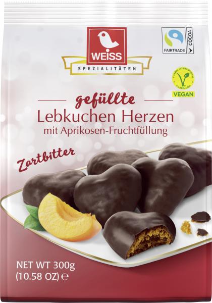 Weiss gefüllte Lebkuchen Herzen Zartbitter