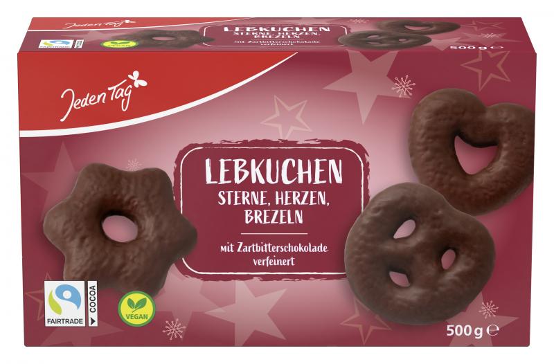 Jeden Tag Lebkuchen Sterne, Herzen, Brezeln mit Zartbitterschokolade