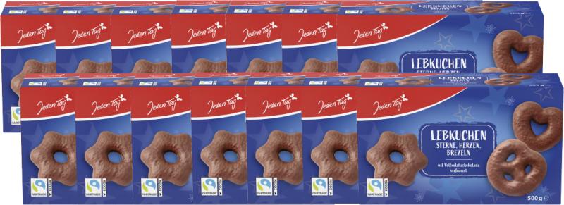Jeden Tag Lebkuchen Sterne, Herzen, Brezeln Vollmilchschokolade
