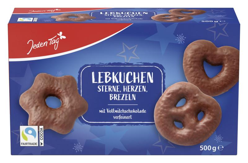Jeden Tag Lebkuchen Sterne, Herzen, Brezeln Vollmilchschokolade