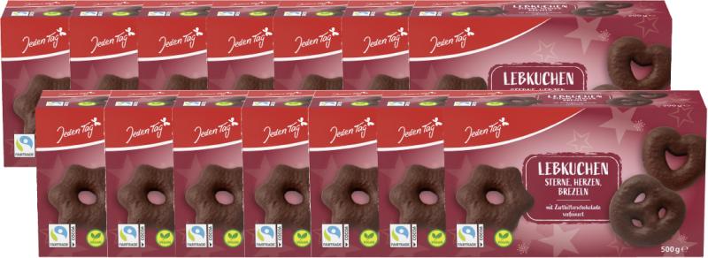 Jeden Tag Lebkuchen Sterne, Herzen, Brezeln mit Zartbitterschokolade