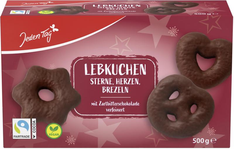 Jeden Tag Lebkuchen Sterne, Herzen, Brezeln mit Zartbitterschokolade