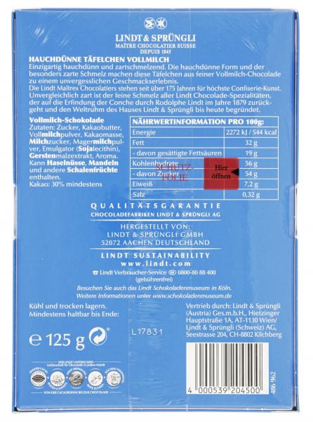 Lindt Hauchdünne Täfelchen Vollmilch