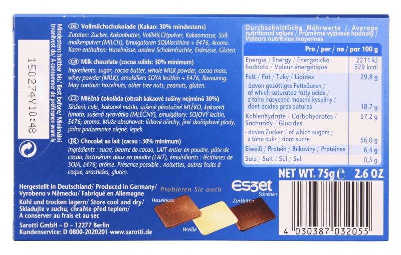 Sarotti Eszet Schnitten Vollmilch