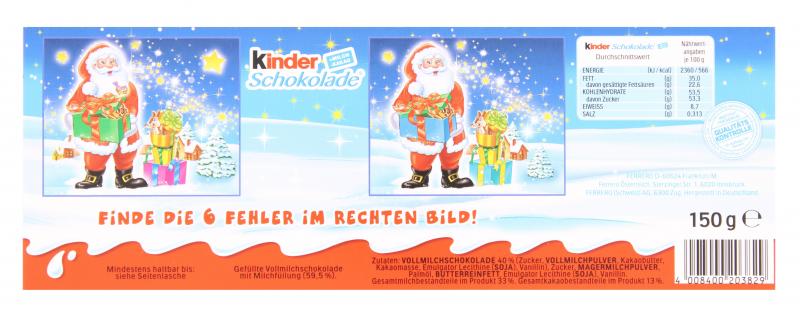 Kinder Schokolade Riegel Weihnachten