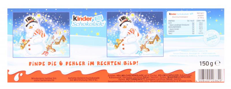 Kinder Schokolade Riegel Weihnachten