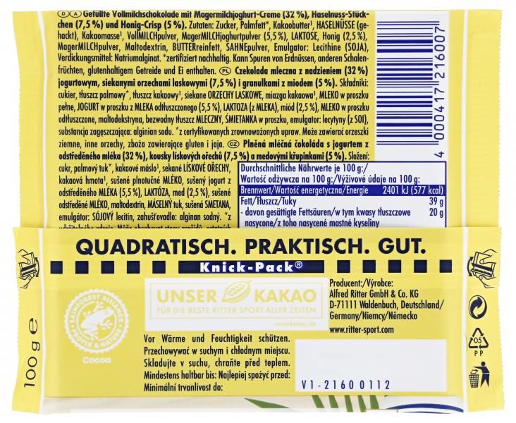 Ritter Sport Bunte Vielfalt Joghurt Honig Nuss