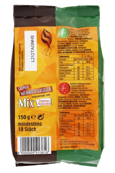 Ferrero Küsschen Cremige Weihnachtskugeln MixHaselnuss & Zartbitter