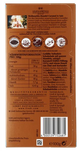 Lindt Weihnachts-Chocolade Mandel Caramel & Salz