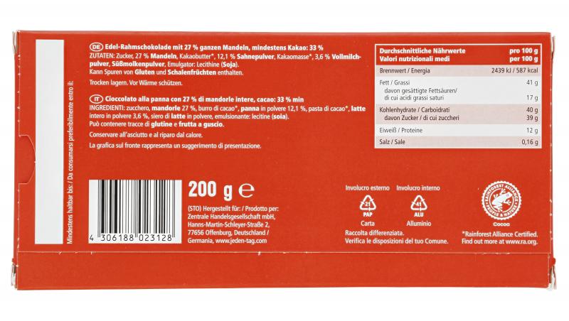 Jeden Tag Edel-Rahm Mandel Schokolade