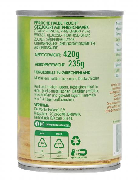 Del Monte Pfirsiche halbe Frucht gezuckert mit Pfirsichmark