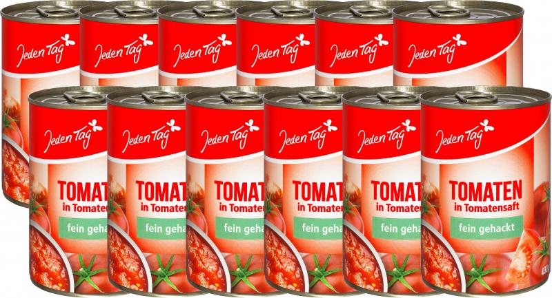 Jeden Tag Tomaten in Tomatensaft fein gehackt