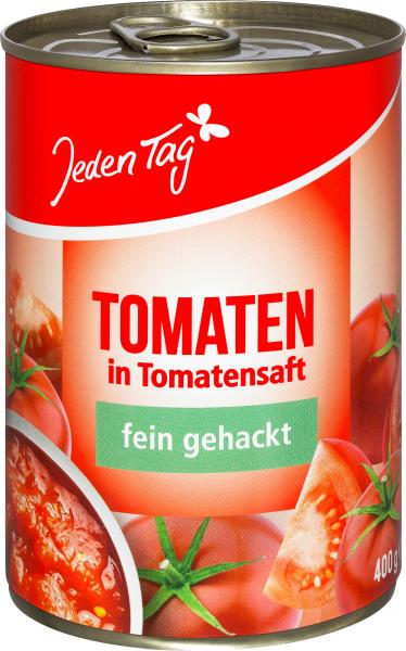Jeden Tag Tomaten in Tomatensaft fein gehackt