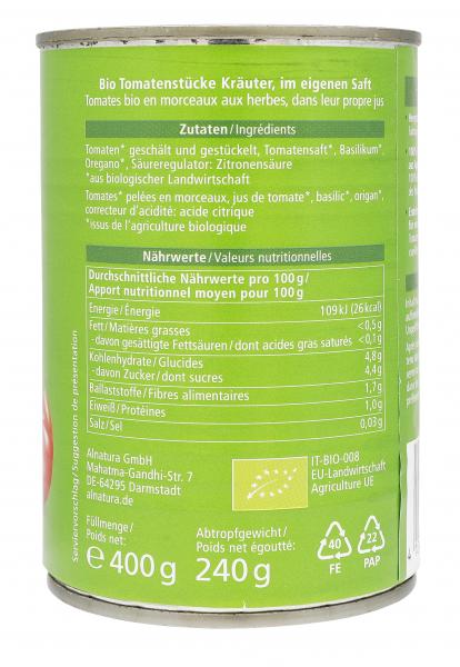 Alnatura Tomatenstücke Kräuter in der Dose