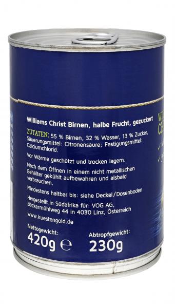 Küstengold Williams Christ Birnen halbe Frucht gezuckert