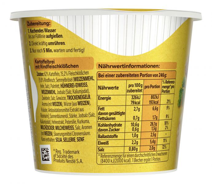 Maggi 5 Minuten Terrine Kartoffelbrei mit Fleischklößchen