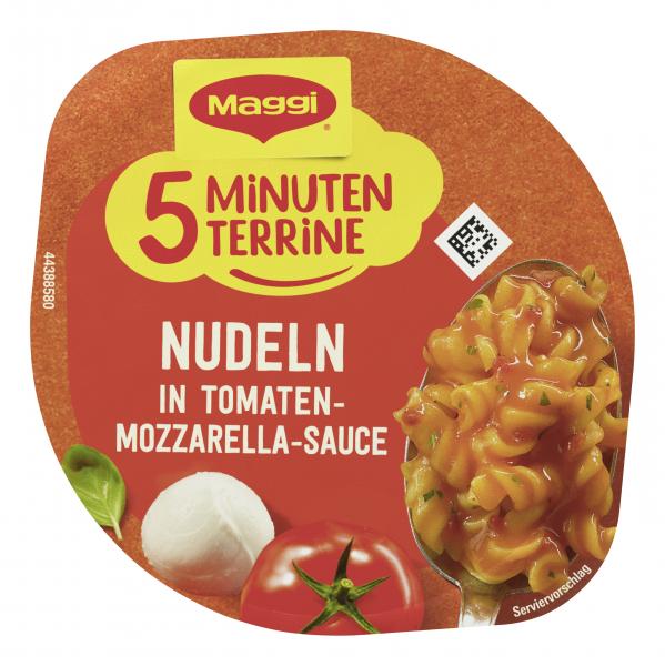 Maggi 5 Minuten Terrine Nudeln in Tomaten-Mozzarella-Sauce