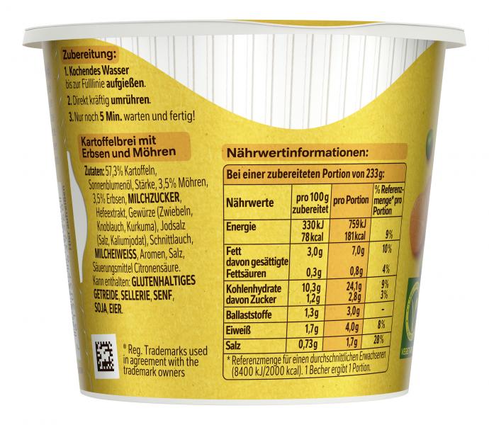 Maggi 5 Minuten Terrine Kartoffelbrei mit Erbsen & Möhren