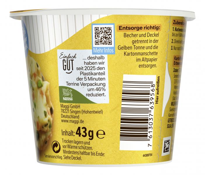 Maggi 5 Minuten Terrine Kartoffelbrei mit Erbsen & Möhren