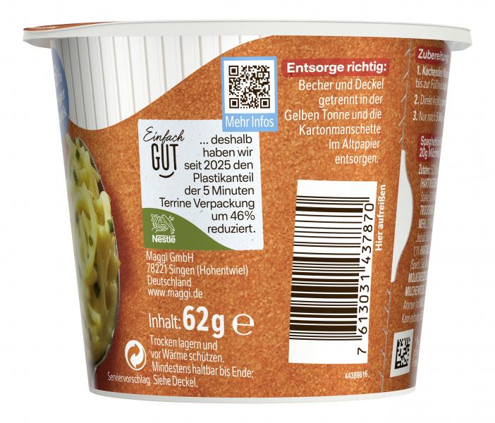 Maggi 5 Minuten Terrine Spaghetti in Käse-Sahne-Sauce