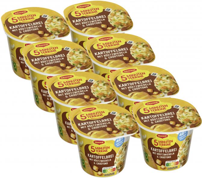 Maggi 5 Minuten Terrine Kartoffelbrei mit Röstzwiebeln & Croûtons